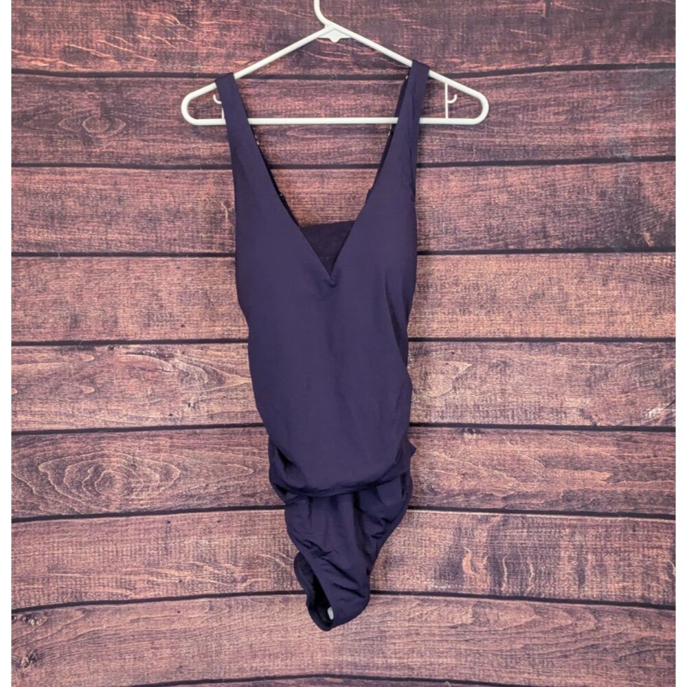 Lands End Womens XL Deep Purple Ruched Tummy Control UPF 50 Swimsuit NWT
